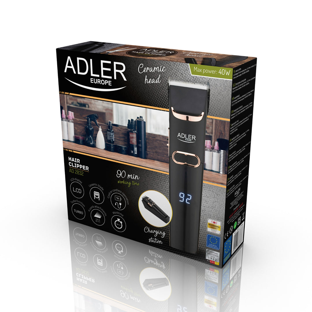 Adler Haarschneidemaschine, LCD-Anzeige, 40W, AD 2832