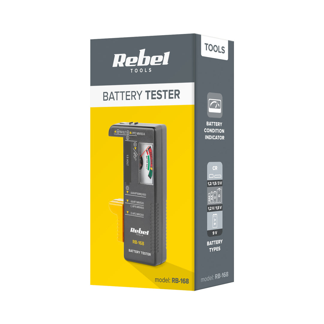 Rebel Batterietester, analog, für 9 V, Knopfzellen, AAA, AA, C, D Batterien, MIE-RB-168