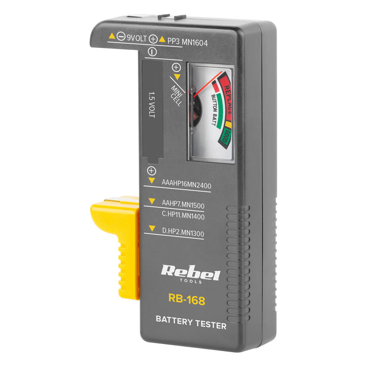 Rebel Batterietester, analog, für 9 V, Knopfzellen, AAA, AA, C, D Batterien, MIE-RB-168