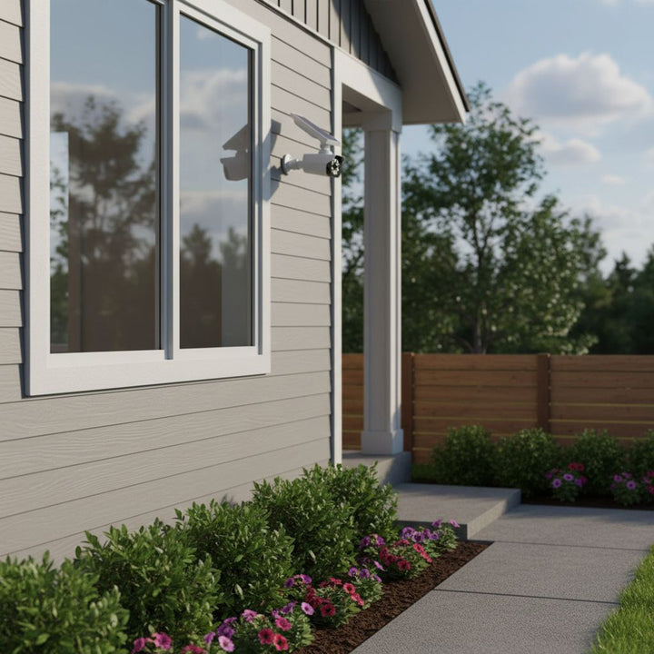 Kamera Attrappe mit LED-Licht Überwachungskamera PIR-Bewegungsmelder Dummy Kamera Solarbetrieben Geeignet für Außenbereich IP66 Wasserdicht