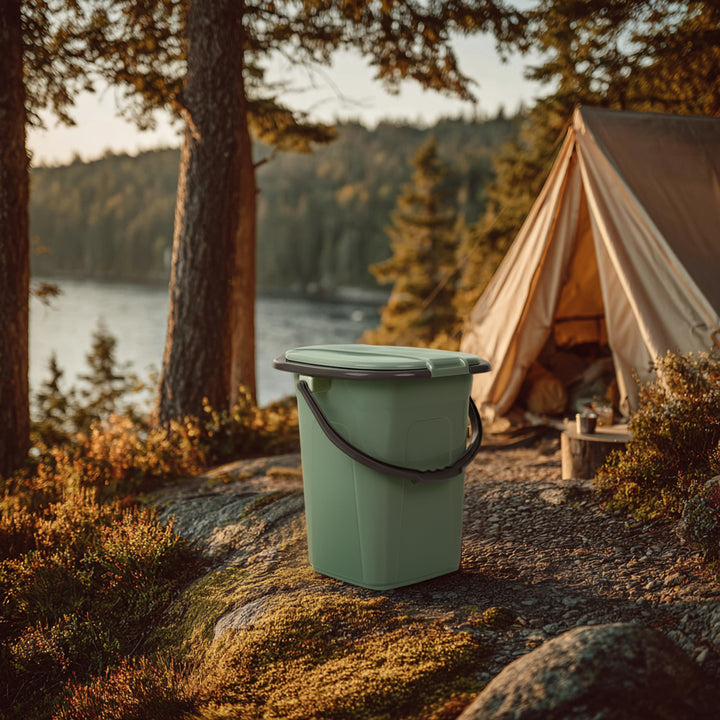 Campingtoilette 19L Mobile Toiletteneimer Reisetoilette Toilette Eimertoilette Mobil Camping (Grün/Grau)