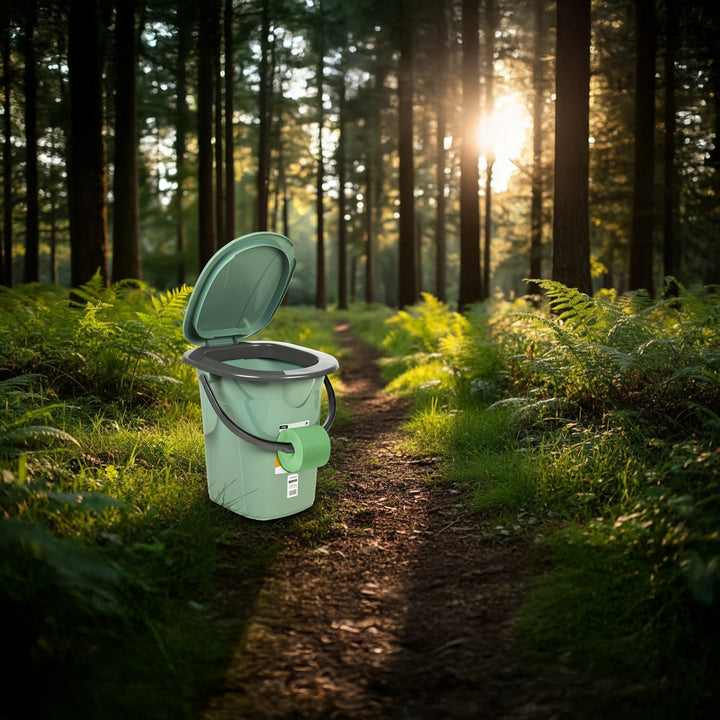 Campingtoilette 19L Mobile Toiletteneimer Reisetoilette Toilette Eimertoilette Mobil Camping (Grün/Grau)