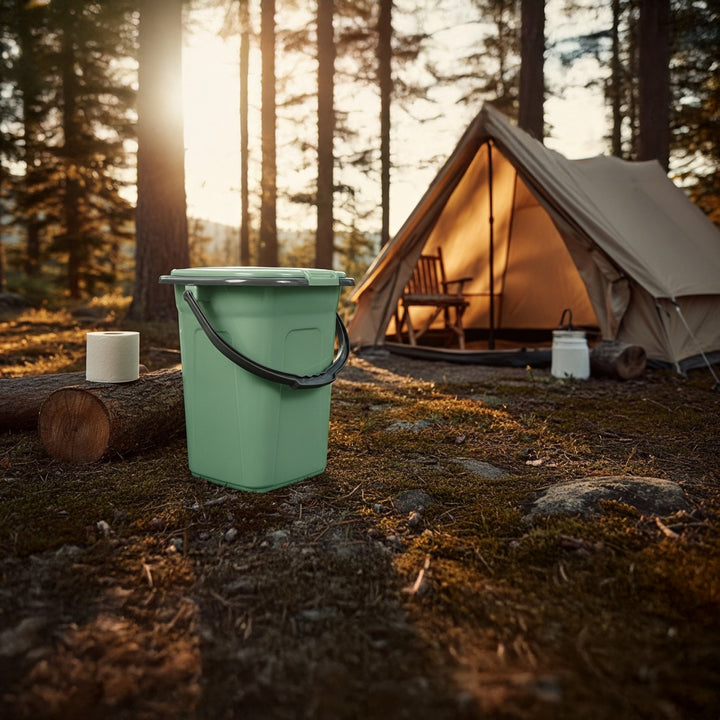 Campingtoilette 19L Mobile Toiletteneimer Reisetoilette Toilette Eimertoilette Mobil Camping (Grün/Grau)