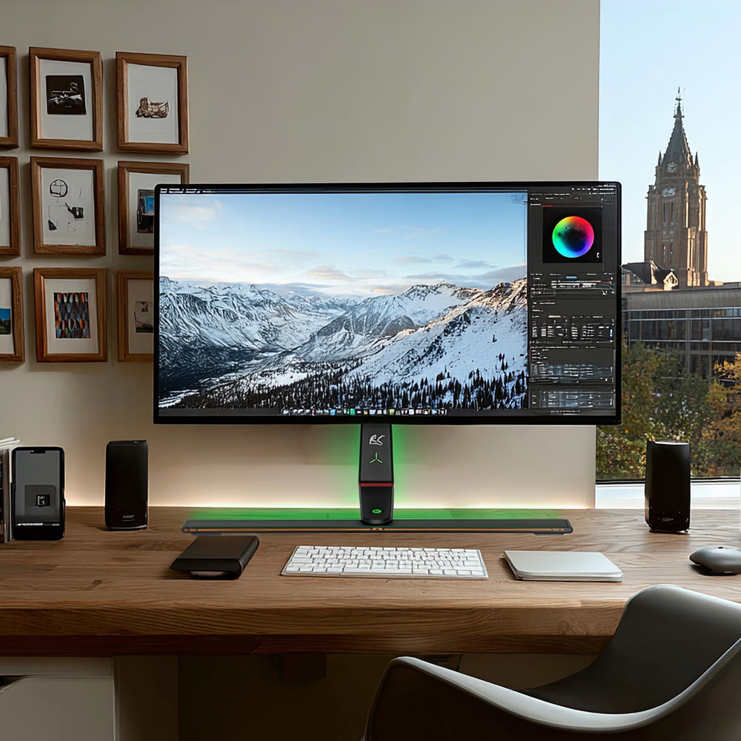 Gaming Monitorständer Monitorhalterung TV-Halterung Standfuß 32-55" RGB LED-Beleuchtung Höhenverstellbar Schwenkbar Neigbar max VESA 400x400, max. 40kg