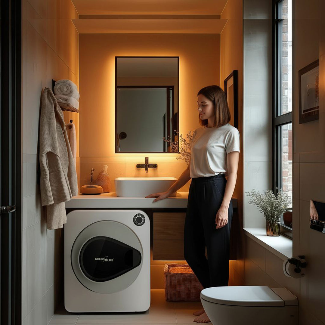 Green Blue GB405 Elektrischer Wäschetrockner 830W / 3kg Ablufttrockner / Trockner für Kleidung Freistehend oder Wandmontage Fünf Trocknungsprogramme zur Verfügung