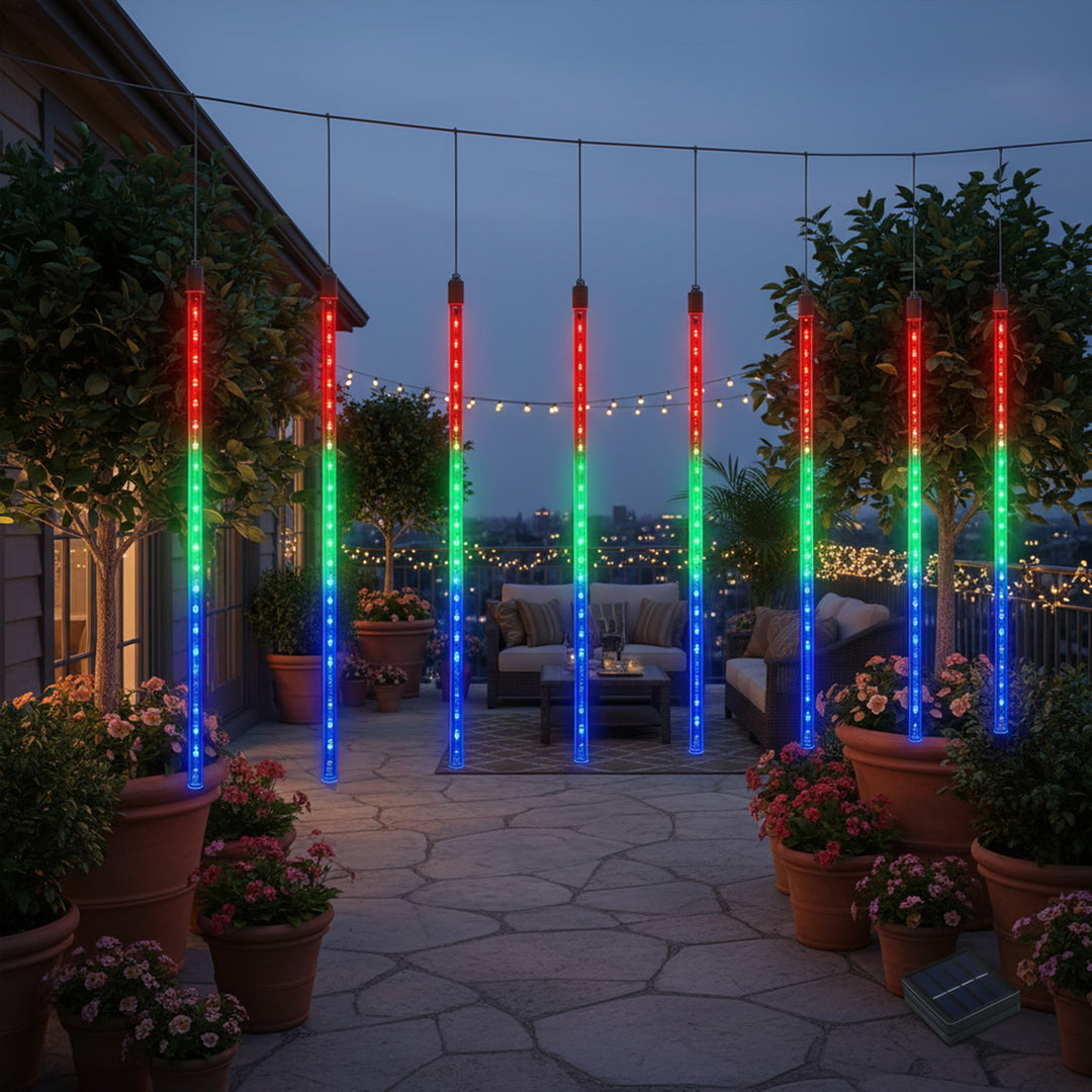 Solar LED Eiszapfen Lichterkette 144 LED 8x Eiszapfen RGB Lichtervorha – Euroelectronics DE