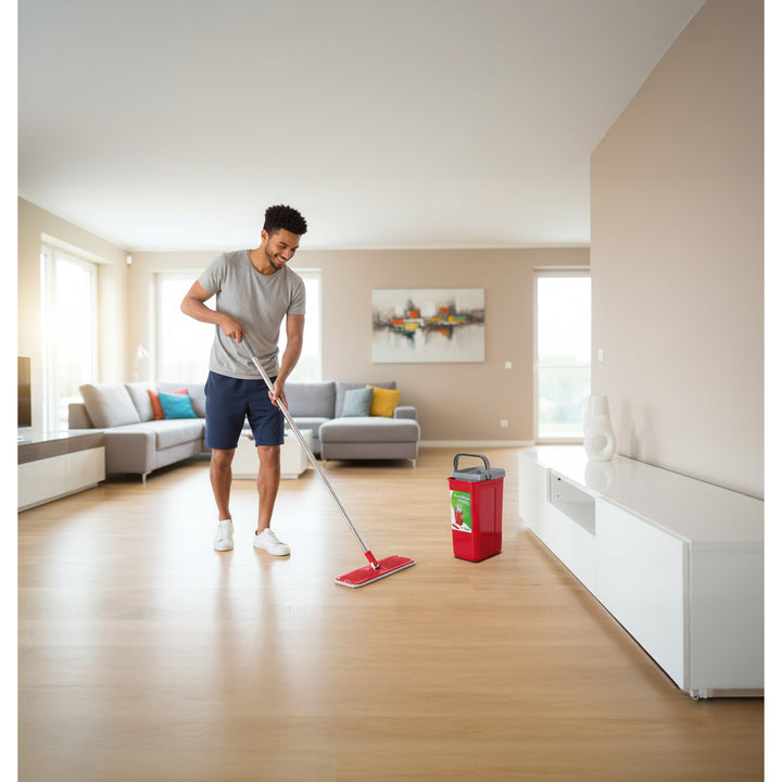 MaxiClean Flachmopp Set mit 2 in 1 Putzeimer 5,7L Wischmop Set Bodenwischer Mopp Mop Reinigungssystem Reiniger 360° Drehbarer Moppkopf