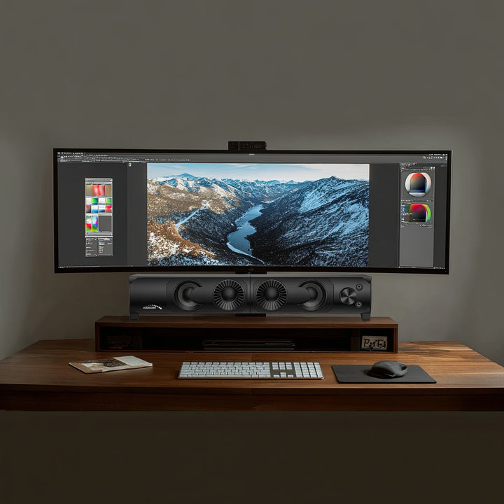 2 in 1 2.0 PC-Lautsprecher mit Soundbar Funktion RGB-Hintergrundbeleuchtung Stereo-Lautsprecher 2x3W RMS AUX 3,5 mm USB-Stromversorgung