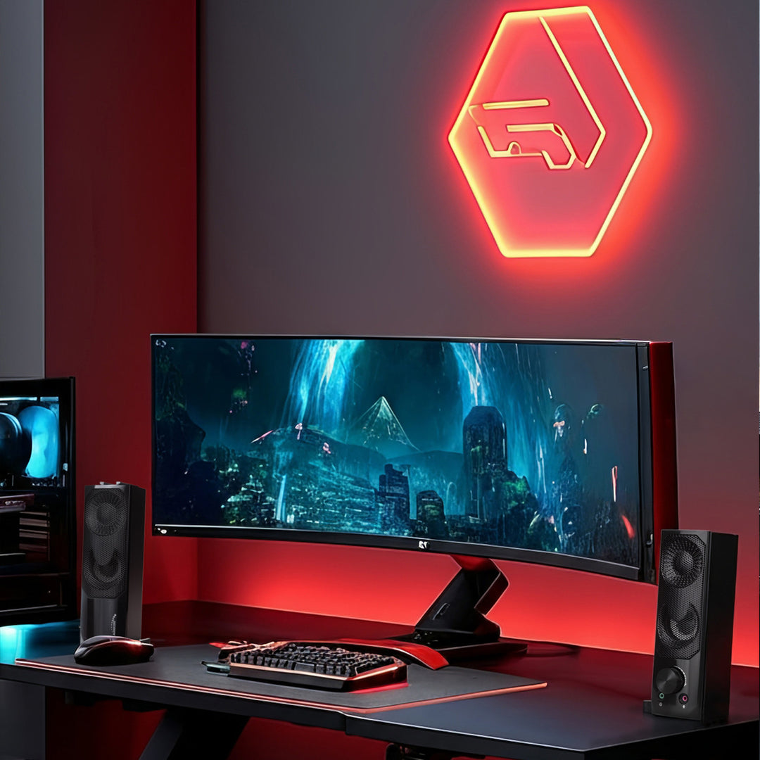 2 in 1 2.0 PC-Lautsprecher mit Soundbar Funktion RGB-Hintergrundbeleuchtung Stereo-Lautsprecher 2x3W RMS AUX 3,5 mm USB-Stromversorgung