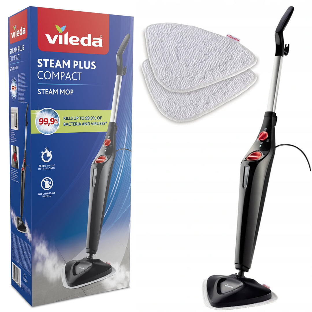 Vileda Steam Plus Compact Dampfmopp, Leistung 1550 W, Tankvolumen 400 ml, 2 Aufsätze,