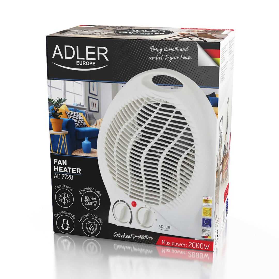Adler Heizlüfter, Thermostat, Ventilatorfunktion, 2000W, weiß, AD 7728