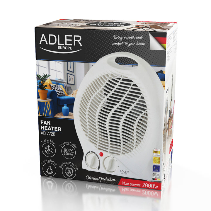 Adler Heizlüfter, Thermostat, Ventilatorfunktion, 2000W, weiß, AD 7728