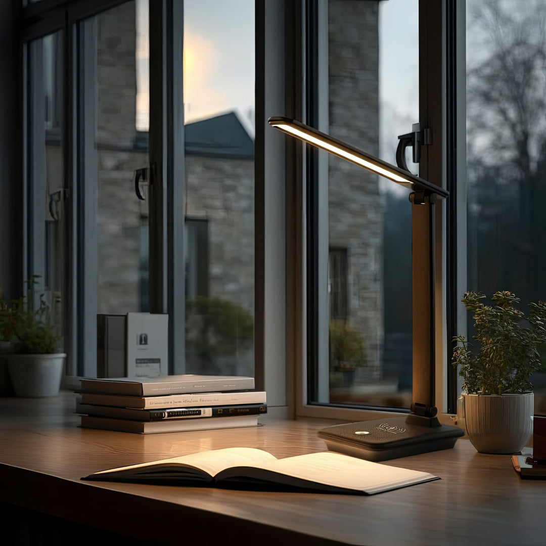 Dimmbare LED Schreibtischlampe Schreibtischleuchte Tischlampe 9W mit Induktion Qi-Ladegerät