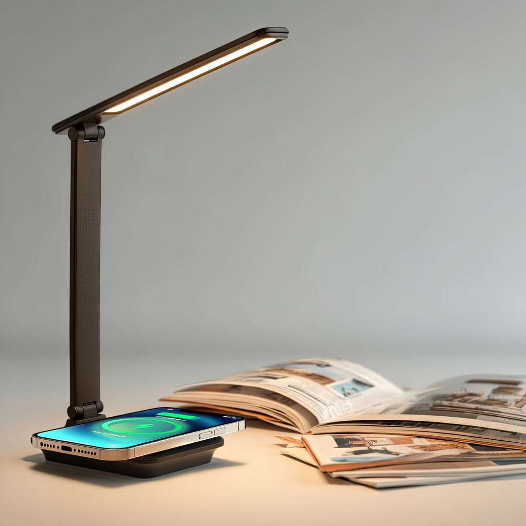 Dimmbare LED Schreibtischlampe Schreibtischleuchte Tischlampe 9W mit Induktion Qi-Ladegerät