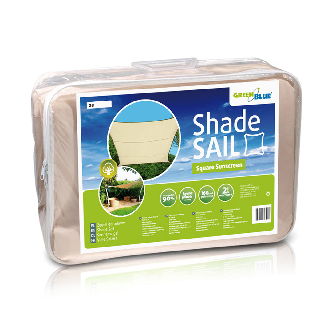 GreenBlue UV-Gartensegel, Polyester, 5m quadratisch, cremefarben + Montagesatz