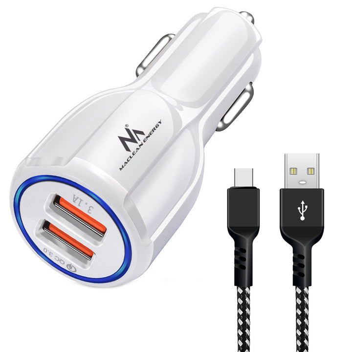 Maclean Autoladegerät, Qualcomm Quick Charge, QC 3.0 - 5V/3A, 9V/1.8A, 12V/1.6A, 5V/3.1A Buchse mit USB Typ-C Kabel