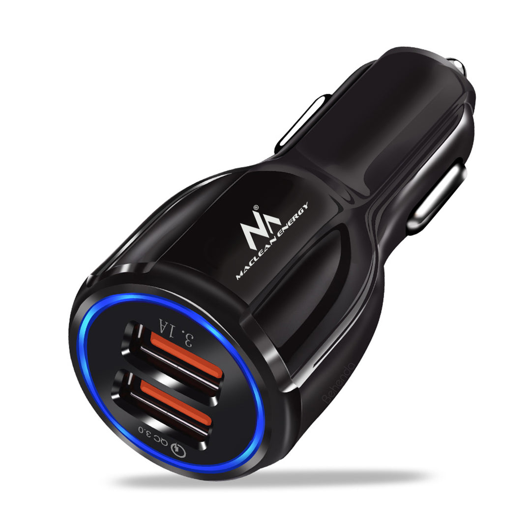 Maclean Autoladegerät, Qualcomm Quick Charge, QC 3.0 - 5V/3A, 9V/1.8A, 12V/1.6A, 5V/3.1A Steckdose mit USB Lightning Kabel