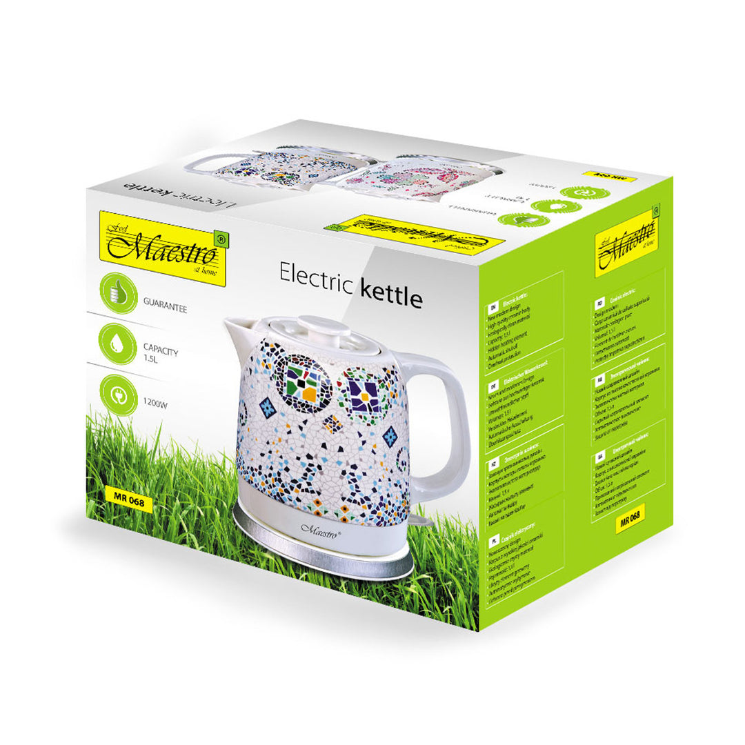 Maestro MR068 Keramischer Wasserkocher 1.5L Dekoratives Orientalisches Mosaikmuster Automatische Abschaltung Überhitzungsschutz 3-Pin UK Stecker