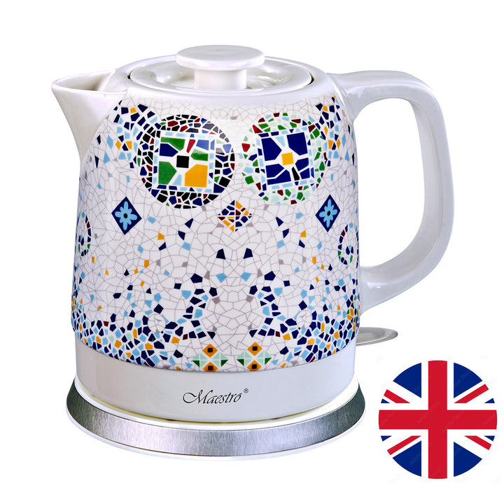 Maestro MR068 Keramischer Wasserkocher 1.5L Dekoratives Orientalisches Mosaikmuster Automatische Abschaltung Überhitzungsschutz 3-Pin UK Stecker