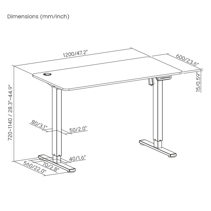Schreibtisch Ergo Office elektrisch höhenverstellbar, für Stehen und Sitzen, max Höhe 114cm, ER-451