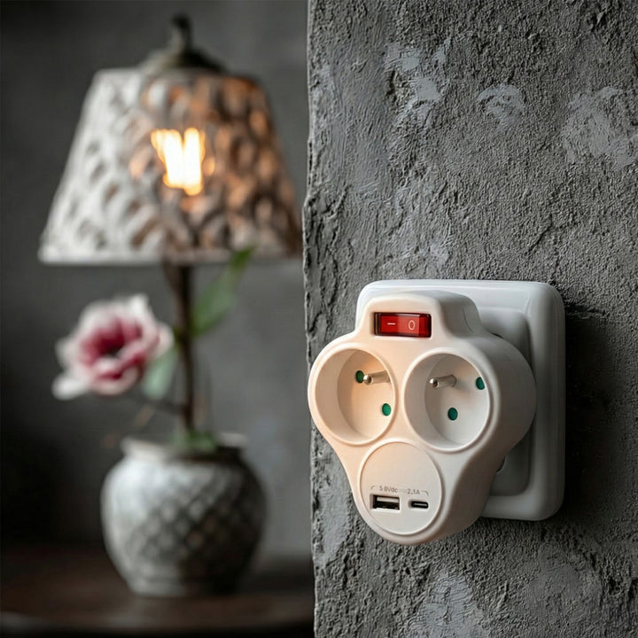 Maclean Stromsteckdose, Verteiler mit 2 Steckdosen und USB A/C 2,4A, Typ E, 2x16A, MCE336 E