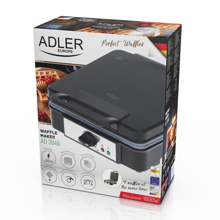 Waffeleisen Adler, für 4 Waffeln, Temperaturregelung, 1800W, AD 3049