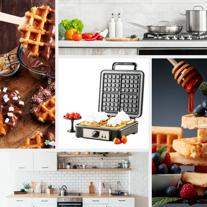 Waffeleisen Adler, für 4 Waffeln, Temperaturregelung, 1800W, AD 3049