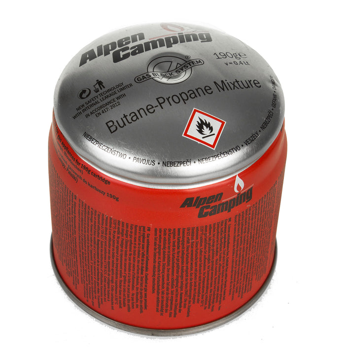 24x Alpen Camping 400ml Gaskartusche, Zertifikat: Pi 0437, entspricht EN417, Propan-Butan, Bereich -10°c bis + 40°c, GAS STOP System IK006