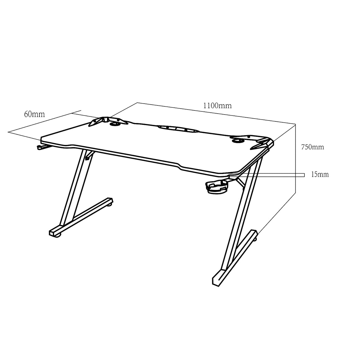 Gaming-Tisch groß NanoRS, 150kg max, Höhe 750mm, 110x60x1,5cm,Getränkehalter und Kopfhörerhalter, RS345