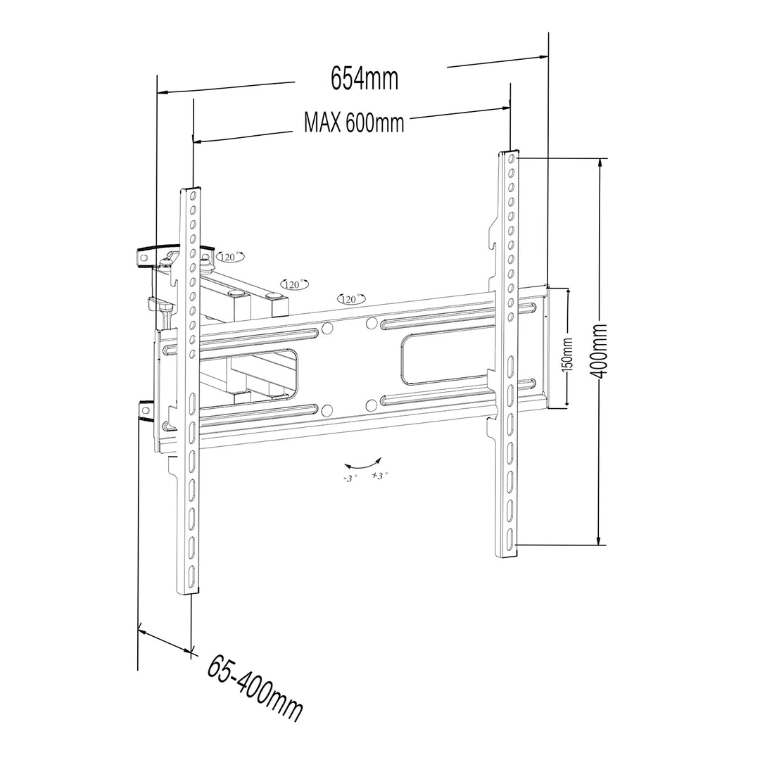 Maclean-Halterung für TV oder Monitor, max. VESA 600x400, flach, Abstand zur Wand 41-475mm, 37-80", 50kg, schwarz, MC-832A