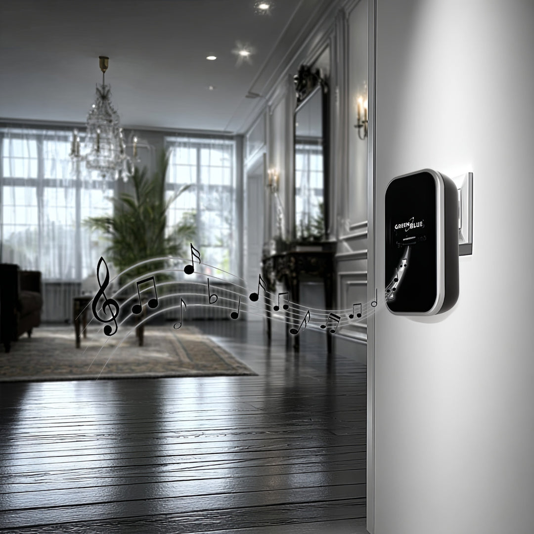 Kabellose Türklingel Kabelloses, batterieloses, Kinetisches Klingelsystem mit 38 Melodien, Reichweite bis zu 200 m, IP44 (1x Steckdosen-Empfänger + 1x Sender/Schwarz)