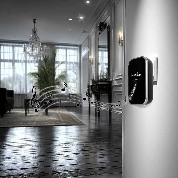 Kabellose Türklingel Kabelloses, batterieloses, Kinetisches Klingelsystem mit 38 Melodien, Reichweite bis zu 200 m, IP44 (1x Steckdosen-Empfänger + 1x Sender/Schwarz)