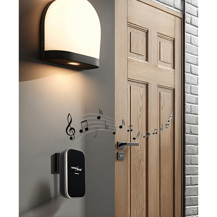 Kabellose Türklingel Kabelloses, batterieloses, Kinetisches Klingelsystem mit 38 Melodien, Reichweite bis zu 200 m, IP44 (1x Steckdosen-Empfänger + 1x Sender/Schwarz)
