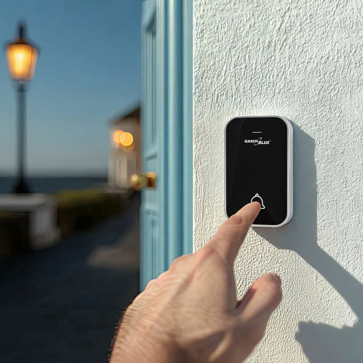 Kabellose Türklingel Kabelloses, batterieloses, Kinetisches Klingelsystem mit 38 Melodien, Reichweite bis zu 200 m, IP44 (1x Steckdosen-Empfänger + 1x Sender/Schwarz)