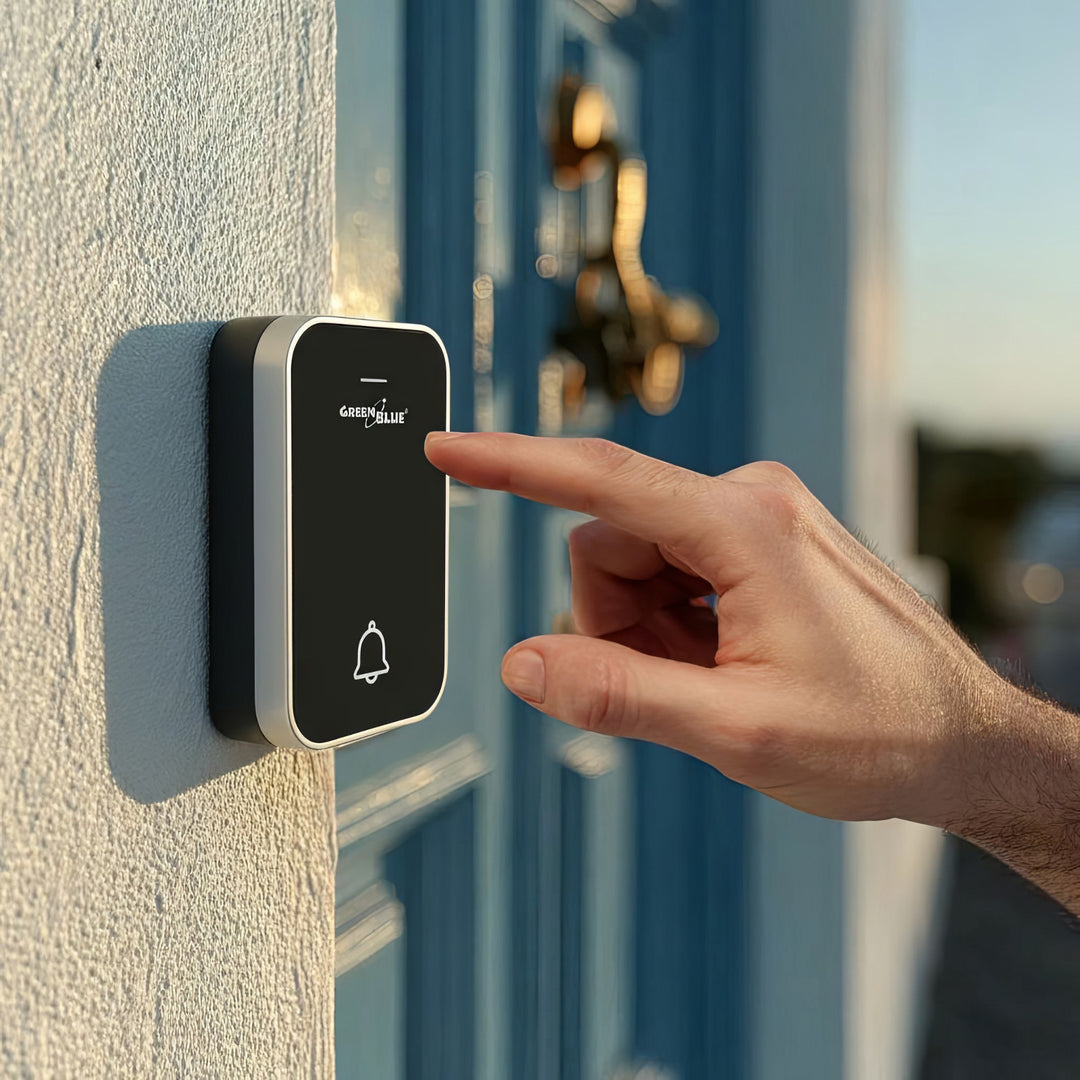 Kabellose Türklingel Kabelloses, batterieloses, Kinetisches Klingelsystem mit 38 Melodien, Reichweite bis zu 200 m, IP44 (1x Steckdosen-Empfänger + 1x Sender/Schwarz)