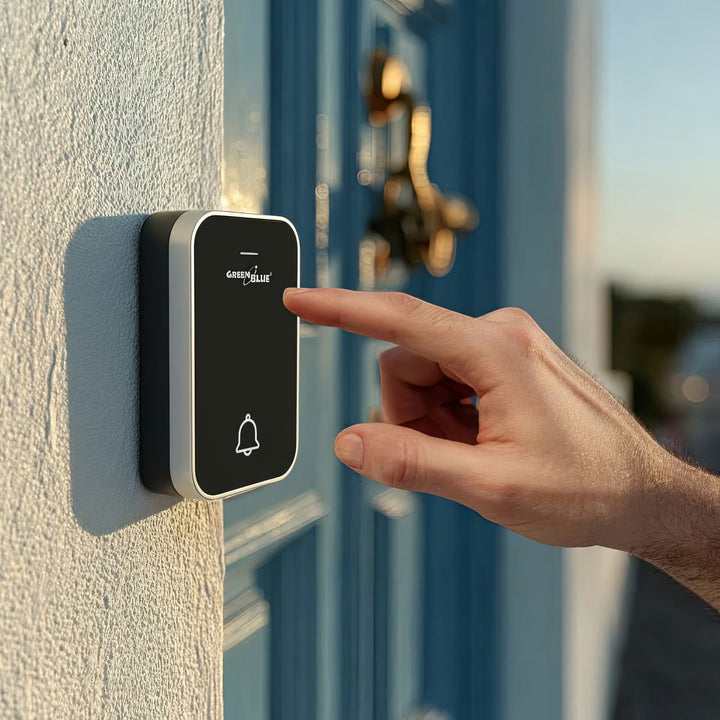 Kabellose Türklingel Kabelloses, batterieloses, Kinetisches Klingelsystem mit 38 Melodien, Reichweite bis zu 200 m, IP44 (1x Steckdosen-Empfänger + 1x Sender/Schwarz)