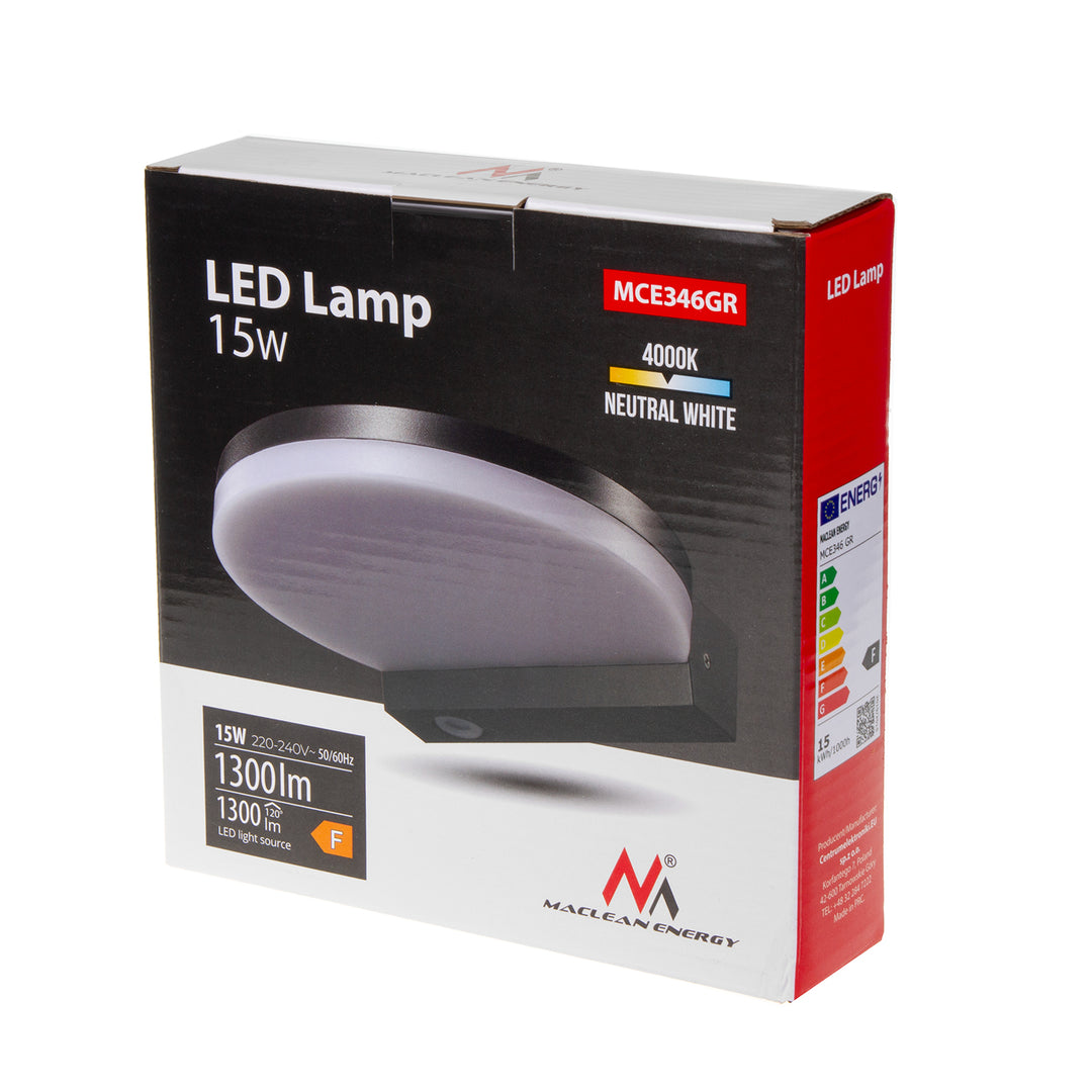 Maclean LED-Lampe, grau, 15W, IP65, 1300lm, neutralweiß (4000K) MCE346 GR