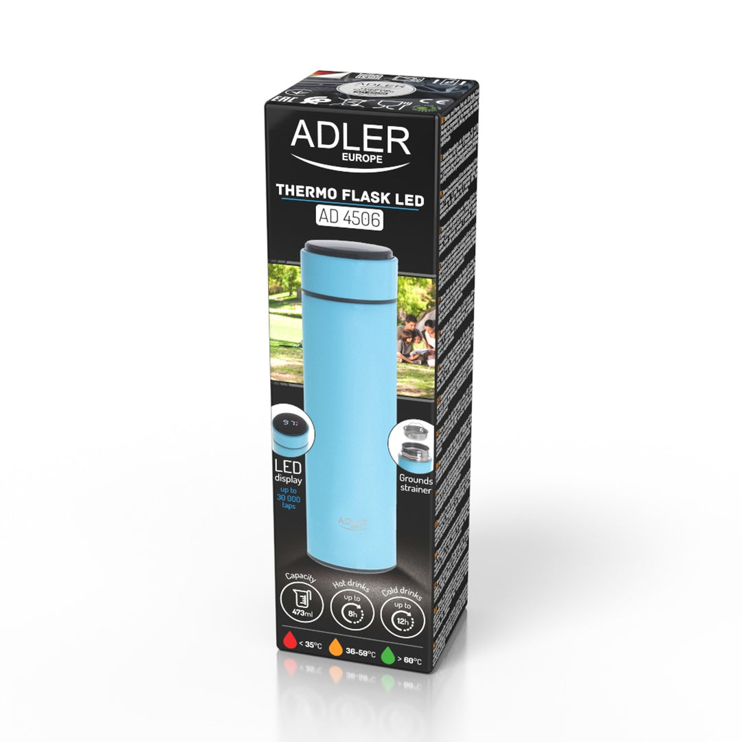 Adler Thermoskanne, LED-Touchdisplay, Fassungsvermögen 473 ml, Farbe blau, AD 4506