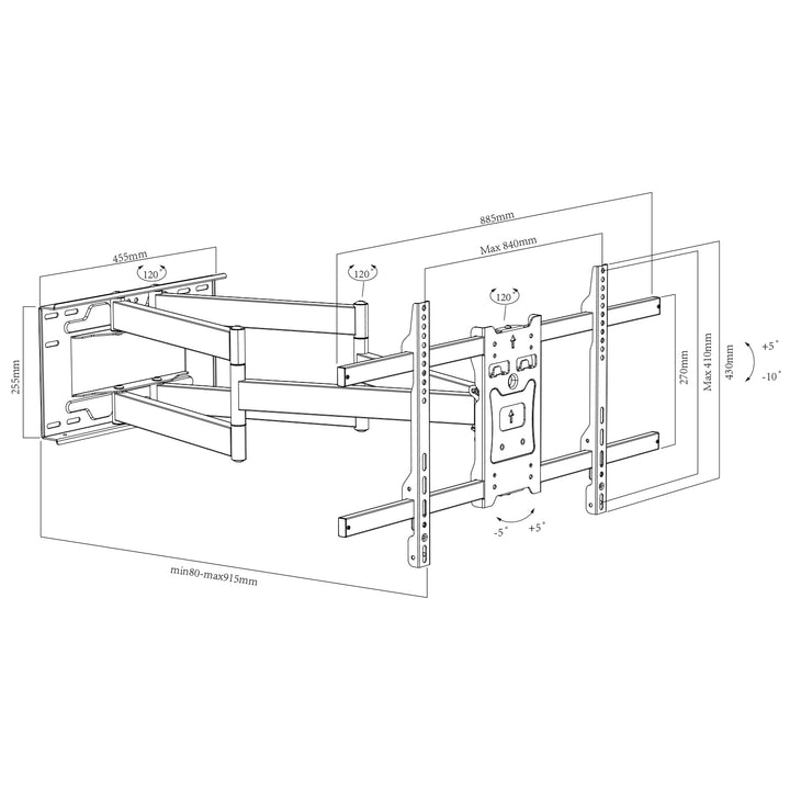 Maclean TV-Halterung, max VESA 800x400, 37-85", 55kg, langer Arm 915mm, MC-986