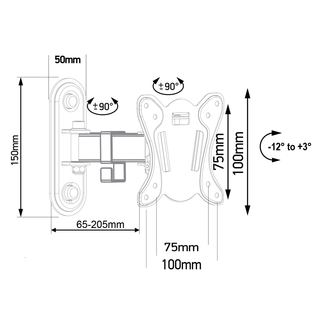 Maclean-Halterung für TV oder Monitor, max. VESA 100x100, 13-32", 30kg, schwarz, MC-416