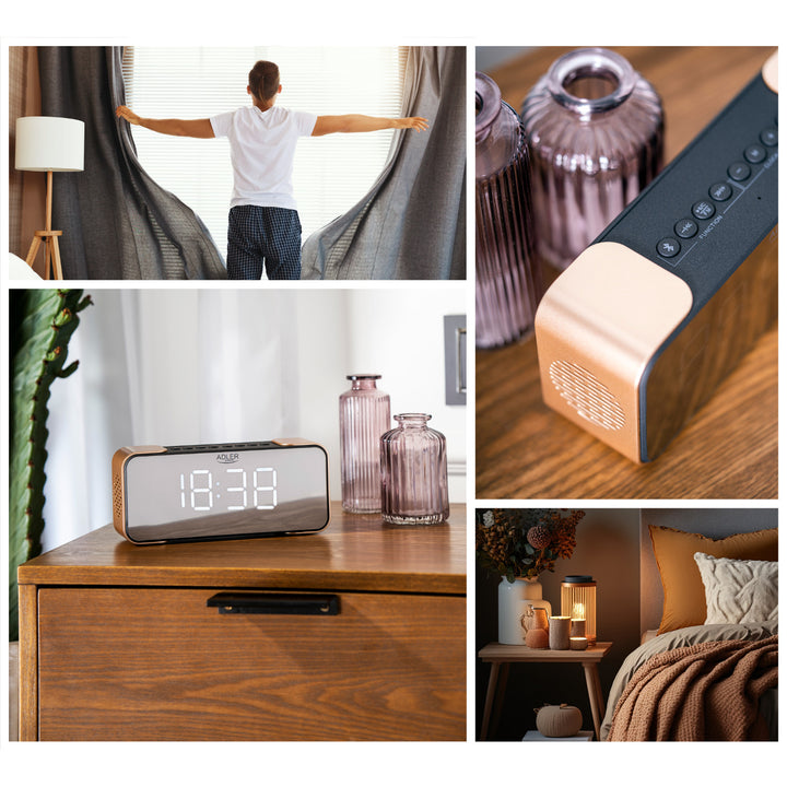 Adler AD 1190 Copper kabelloser Radiowecker mit LED-Display und Bluetooth-Funktion