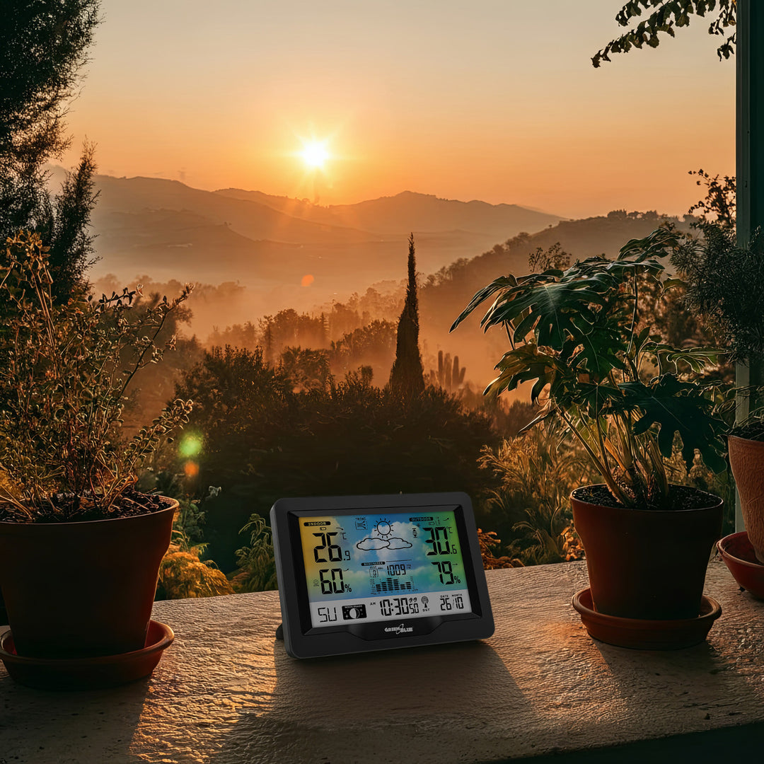 GreenBlue Funkwetterstation, Farbe, mit DCF, Mondphasen, Barometer, Kalender, Netzteil, GB540N