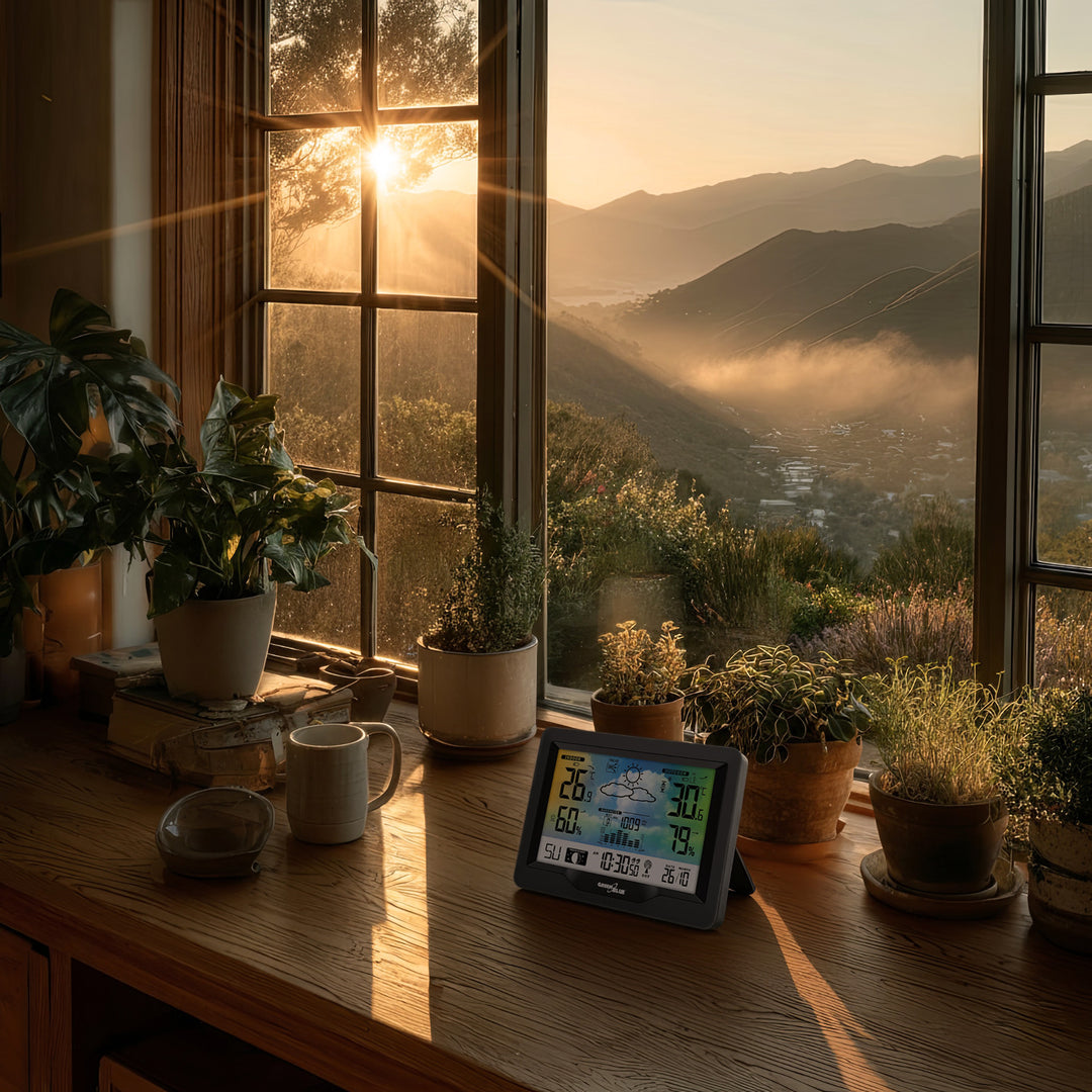 GreenBlue Funkwetterstation, Farbe, mit DCF, Mondphasen, Barometer, Kalender, Netzteil, GB540N