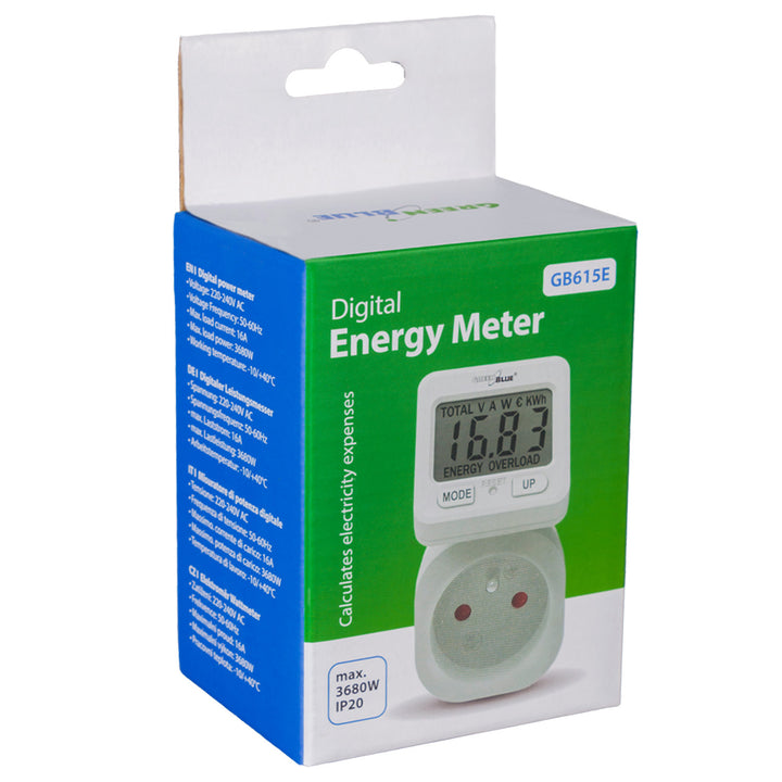 GreenBlue Energiezähler, Wattmeter, 16A, max. 3680W, Unterspeicher, GB615 E