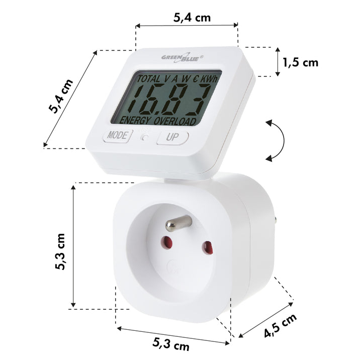 GreenBlue Energiezähler, Wattmeter, 16A, max. 3680W, Unterspeicher, GB615 E