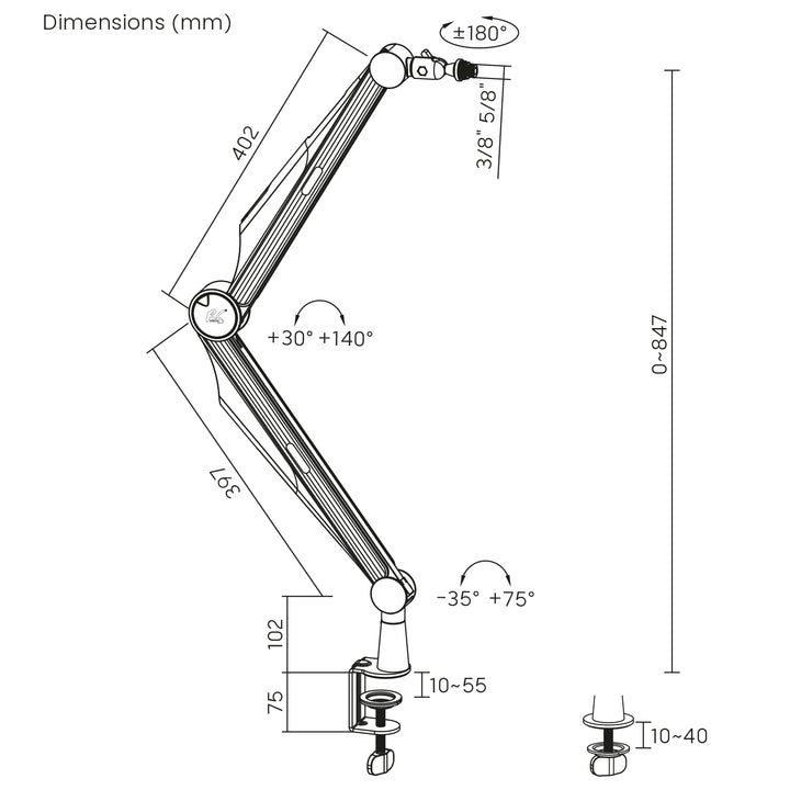 Mikrofonhalter 3/8" und 5/8" NanoRS, 1kg max, RS422