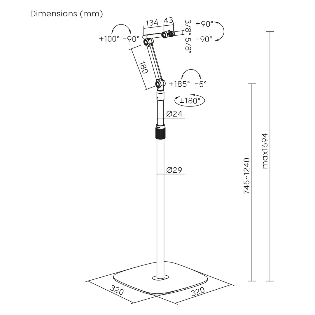 Maclean Metall-Mikrofonständer, höhenverstellbar 626-1694 mm, 1kg max, MC-337