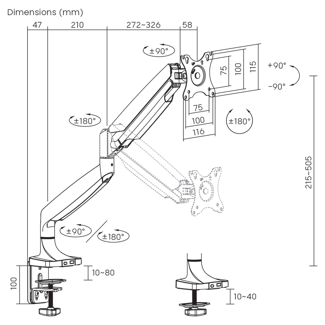 Maclean Monitorhalterung, Doppelarm, mit Gasfeder, 17"-45", 16 kg, MC-969