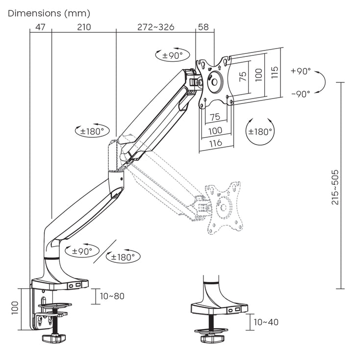 Maclean Monitorhalterung, Doppelarm, mit Gasfeder, 17"-45", 16 kg, MC-969