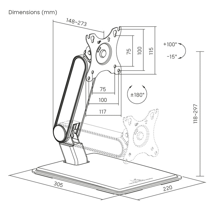 Maclean Touchscreen-Halterung, freistehend mit Standfuß, VESA 75x75/100x100, 17"-32", max 8kg, MC-989